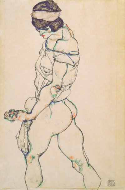 Female Nude Walking to the Left by Egon Schiele